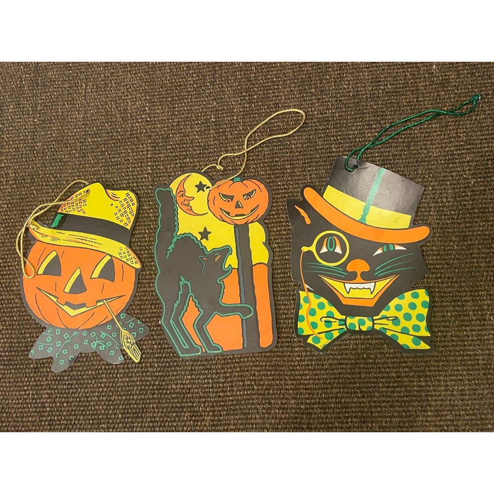 Vintage Halloween EUREKA Diecut Double-Sided Black Cat Pumpkins Bats 12"